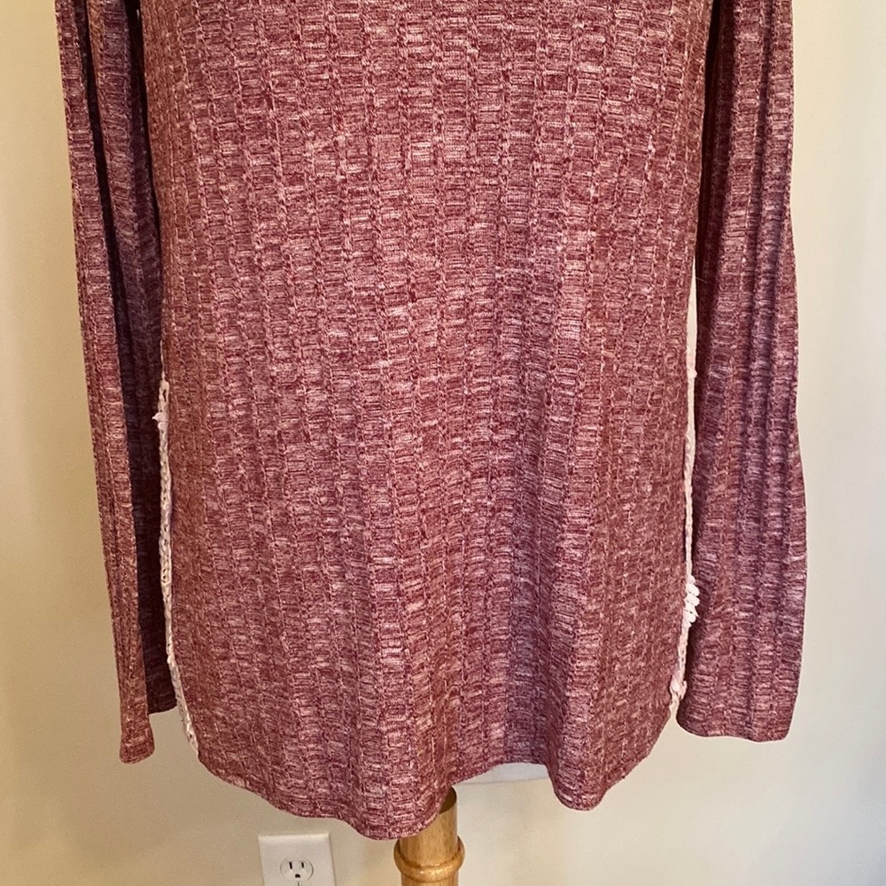 Xhilaration Maroon Cream SZ L Lace Appliqués Fairycore Boho Cottagecore Top - Picture 3 of 10
